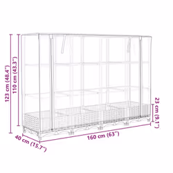 vidaXL Raised Bed with Greenhouse Cover Plant Box Garden Planter Rattan Look - blue grey, 160 x 40 x 123 cm - Additional view 3