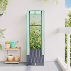 vidaXL Raised Bed with Greenhouse Cover Plant Box Garden Planter Rattan Look - blue grey, 40 x 40 x 139 cm - Additional view 2