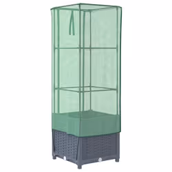 vidaXL Raised Bed with Greenhouse Cover Plant Box Garden Planter Rattan Look - blue grey, 40 x 40 x 139 cm - Additional view 5