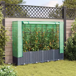 vidaXL Raised Bed with Greenhouse Cover Plant Box Garden Planter Rattan Look - blue grey, 160 x 40 x 138 cm - Additional view 2