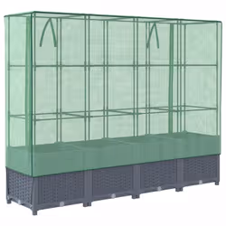 vidaXL Raised Bed with Greenhouse Cover Plant Box Garden Planter Rattan Look - blue grey, 160 x 40 x 138 cm - Additional view 5