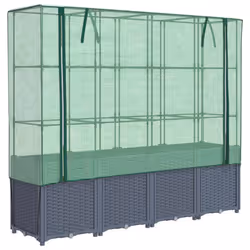 vidaXL Raised Bed with Greenhouse Cover Plant Box Garden Planter Rattan Look - blue grey