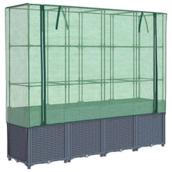 vidaXL Raised Bed with Greenhouse Cover Plant Box Garden Planter Rattan Look - blue grey