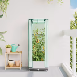 vidaXL Raised Bed with Greenhouse Cover Plant Box Garden Planter Rattan Look - white, 40 x 40 x 123 cm
