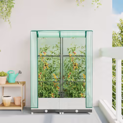 vidaXL Raised Bed with Greenhouse Cover Plant Box Garden Planter Rattan Look - white, 80 x 40 x 123 cm