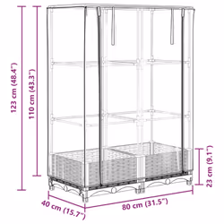 vidaXL Raised Bed with Greenhouse Cover Plant Box Garden Planter Rattan Look - white, 80 x 40 x 123 cm