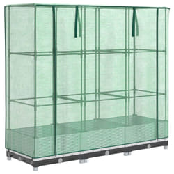 vidaXL Raised Bed with Greenhouse Cover Plant Box Garden Planter Rattan Look - white, 120 x 40 x 123 cm