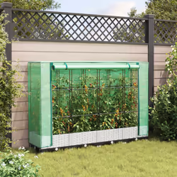 vidaXL Raised Bed with Greenhouse Cover Plant Box Garden Planter Rattan Look - white, 160 x 40 x 123 cm