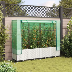 vidaXL Raised Bed with Greenhouse Cover Plant Box Garden Planter Rattan Look - white, 160 x 40 x 138 cm - Additional view 2