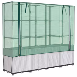 vidaXL Raised Bed with Greenhouse Cover Plant Box Garden Planter Rattan Look - white