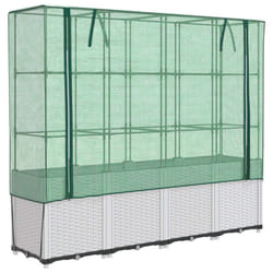 vidaXL Raised Bed with Greenhouse Cover Plant Box Garden Planter Rattan Look - white