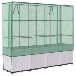 vidaXL Raised Bed with Greenhouse Cover Plant Box Garden Planter Rattan Look - white - Additional view 5