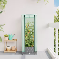 vidaXL Raised Bed with Greenhouse Cover Plant Box Garden Planter Rattan Look - light grey, 40 x 40 x 123 cm - Additional view 2