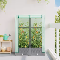 vidaXL Raised Bed with Greenhouse Cover Plant Box Garden Planter Rattan Look - light grey, 80 x 40 x 123 cm - Additional view 2