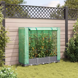 vidaXL Raised Bed with Greenhouse Cover Plant Box Garden Planter Rattan Look - light grey, 120 x 40 x 123 cm - Additional view 2