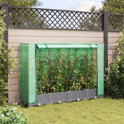 vidaXL Raised Bed with Greenhouse Cover Plant Box Garden Planter Rattan Look - light grey, 160 x 40 x 123 cm - Additional view 2