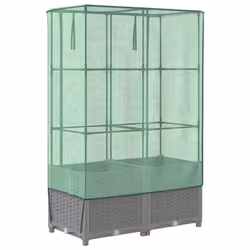 vidaXL Raised Bed with Greenhouse Cover Plant Box Garden Planter Rattan Look - light grey, 80 x 40 x 138 cm - Additional view 5