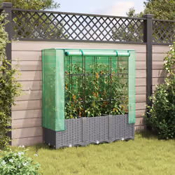 vidaXL Raised Bed with Greenhouse Cover Plant Box Garden Planter Rattan Look - light grey, 120 x 40 x 138 cm - Additional view 2