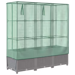 vidaXL Raised Bed with Greenhouse Cover Plant Box Garden Planter Rattan Look - light grey, 120 x 40 x 138 cm - Additional view 5