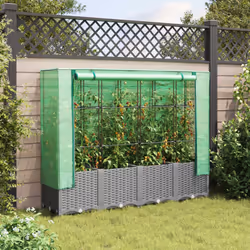 vidaXL Raised Bed with Greenhouse Cover Plant Box Garden Planter Rattan Look - light grey, 160 x 40 x 138 cm - Additional view 2