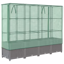 vidaXL Raised Bed with Greenhouse Cover Plant Box Garden Planter Rattan Look - light grey, 160 x 40 x 138 cm - Additional view 5