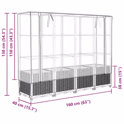vidaXL Raised Bed with Greenhouse Cover Plant Box Garden Planter Rattan Look - light grey, 160 x 40 x 138 cm - Additional view 8