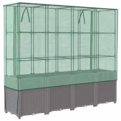 vidaXL Raised Bed with Greenhouse Cover Plant Box Garden Planter Rattan Look - light grey - Additional view 5