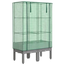 vidaXL Raised Bed with Greenhouse Cover Plant Box Garden Planter Rattan Look - light grey, 80 x 40 x 140 cm