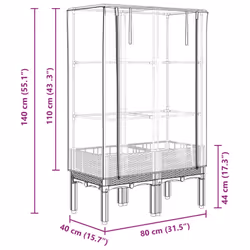 vidaXL Raised Bed with Greenhouse Cover Plant Box Garden Planter Rattan Look - light grey, 80 x 40 x 140 cm