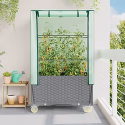 vidaXL Raised Bed with Cover and Wheels Plant Box Garden PlanterÃÂ Rattan Look - light grey - Additional view 2