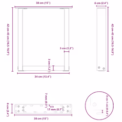 cm) vidaXL Coffee Table Legs Desk Legs Furniture Legs Bar Stand DIY U-Shaped Steel - natural, 38 x (42-43 - Additional view 9