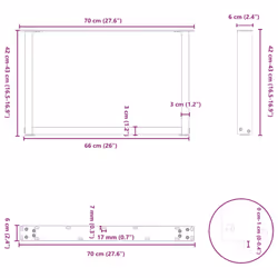 cm) vidaXL Coffee Table Legs Desk Legs Furniture Legs Bar Stand DIY U-Shaped Steel - natural, 70 x (42-43 - Additional view 9