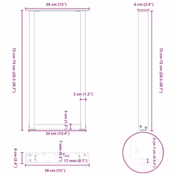 cm) vidaXL Coffee Table Legs Desk Legs Furniture Legs Bar Stand DIY U-Shaped Steel - natural, 38 x (72-73 - Additional view 9