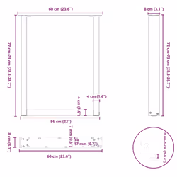 cm) vidaXL Coffee Table Legs Desk Legs Furniture Legs Bar Stand DIY U-Shaped Steel - natural, 60 x (72-73 - Additional view 9