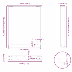 cm) vidaXL Coffee Table Legs Desk Legs Furniture Legs Bar Stand DIY U-Shaped Steel - natural, 70 x (72-73 - Additional view 9
