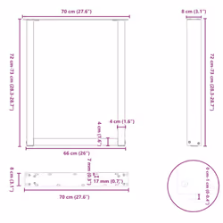 cm/ 3 pcs) vidaXL Coffee Table Legs Desk Legs Furniture Legs Bar Stand DIY U-Shaped Steel - white, 70 x (72-73 - Additional view 9