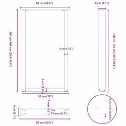 cm) vidaXL Coffee Table Legs Desk Legs Furniture Legs Bar Stand DIY U-Shaped Steel - natural, 60 x (100-101 - Additional view 9