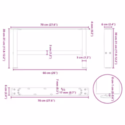 cm) vidaXL Coffee Table Legs Desk Legs Metal Furniture Legs Bar Stand DIY Steel - natural, 70 x (30-31 - Additional view 9