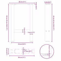 cm) vidaXL Coffee Table Legs Desk Legs Metal Furniture Legs Bar Stand DIY Steel - natural, 28 x (42-43