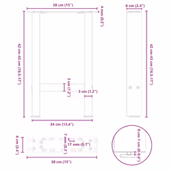 cm) vidaXL Coffee Table Legs Desk Legs Metal Furniture Legs Bar Stand DIY Steel - natural, 38 x (42-43