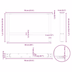 cm) vidaXL Coffee Table Legs Desk Legs Metal Furniture Legs Bar Stand DIY Steel - natural, 70 x (42-43 - Additional view 9