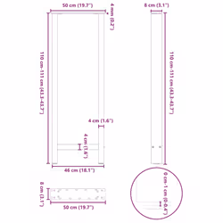 cm) vidaXL Coffee Table Legs Desk Legs Metal Furniture Legs Bar Stand DIY Steel - natural, 50 x (110-111 - Additional view 3