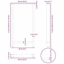 cm) vidaXL Coffee Table Legs Desk Legs Metal Furniture Legs Bar Stand DIY Steel - natural, 60 x (110-111 - Additional view 3