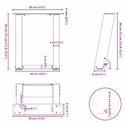 cm) vidaXL Console Table Legs U-Shaped Desk Legs Metal Bar Stand DIY 2 pcs Steel - white, 30 x (30-31