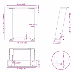 cm) vidaXL Console Table Legs U-Shaped Desk Legs Metal Bar Stand DIY 2 pcs Steel - 30 x (30-31