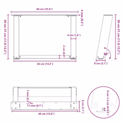 cm) vidaXL Console Table Legs U-Shaped Desk Legs Metal Bar Stand DIY 2 pcs Steel - white, 40 x (30-31