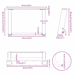 cm) vidaXL Console Table Legs U-Shaped Desk Legs Metal Bar Stand DIY 2 pcs Steel - 40 x (30-31