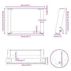 cm) vidaXL Console Table Legs U-Shaped Desk Legs Metal Bar Stand DIY 2 pcs Steel - 50 x (30-31