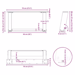 cm) vidaXL Console Table Legs U-Shaped Desk Legs Metal Bar Stand DIY 2 pcs Steel - white, 70 x (30-31