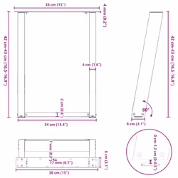 cm) vidaXL Console Table Legs U-Shaped Desk Legs Metal Bar Stand DIY 2 pcs Steel - white, 38 x (42-43